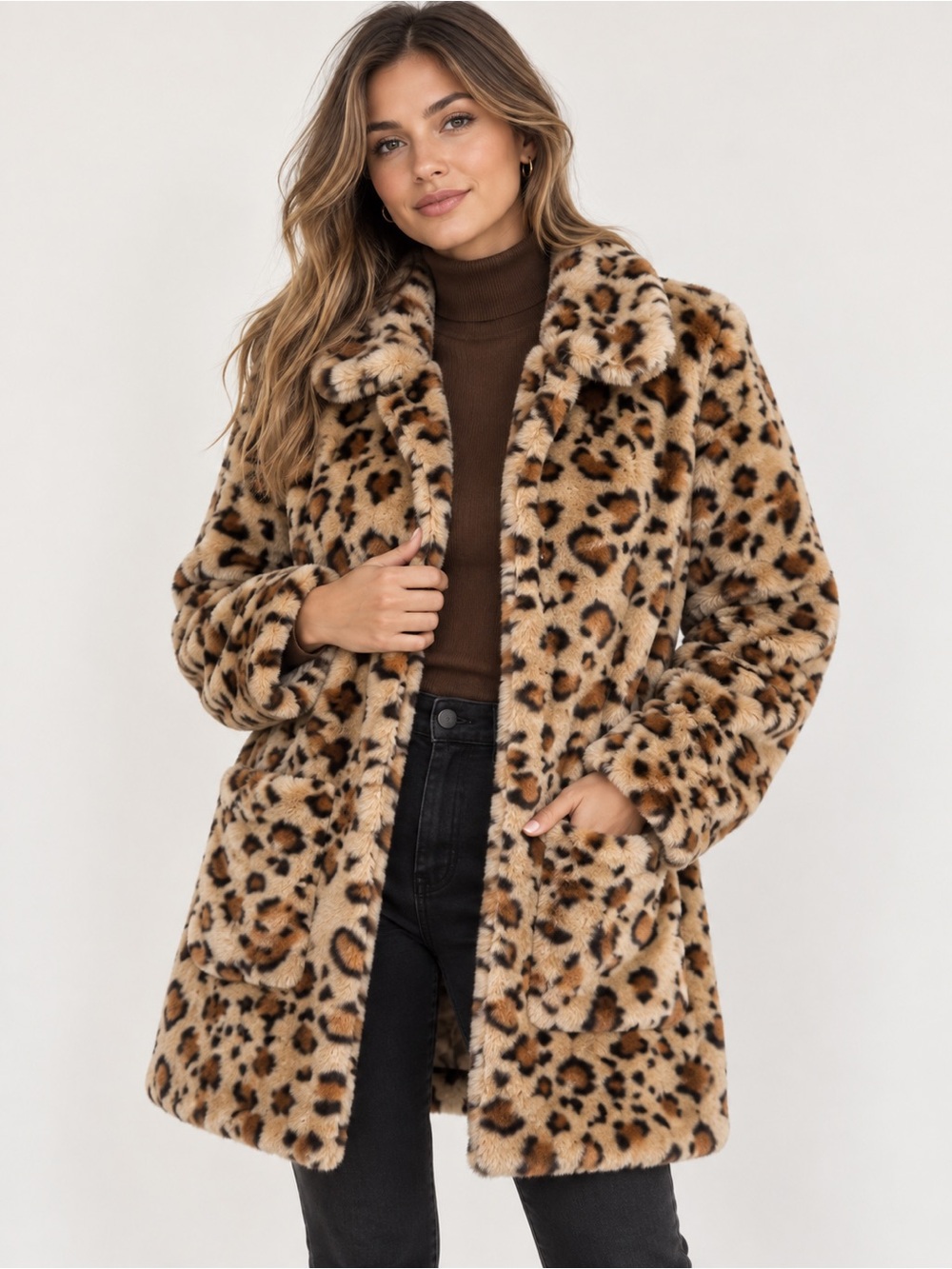 Topshop Leopard Faux Fur Coat Womens 6 Mob Wife Animal Print Winter Jacket Glam